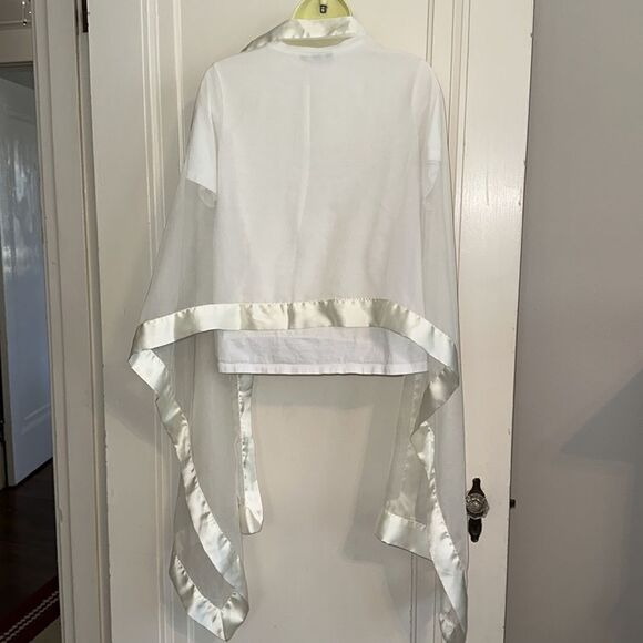 Off white/cream semi sheer polyester shawl/wrap with satin ribbon edge - Picture 6 of 7